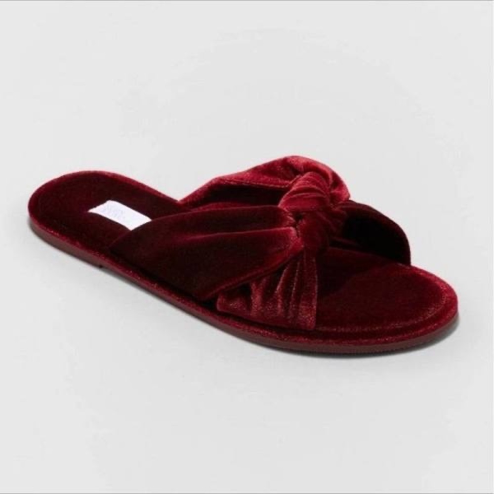 Women's Gracie Velvet Knotted Slide Slippers-Stars Above-Burgundy-new
